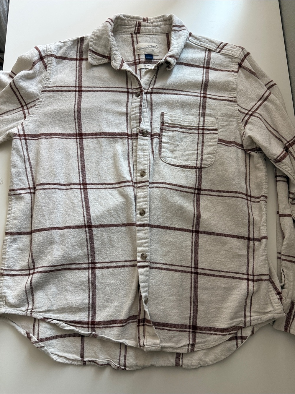 Universal Thread Cream Button-Down Shirt with Burgundy Plaid